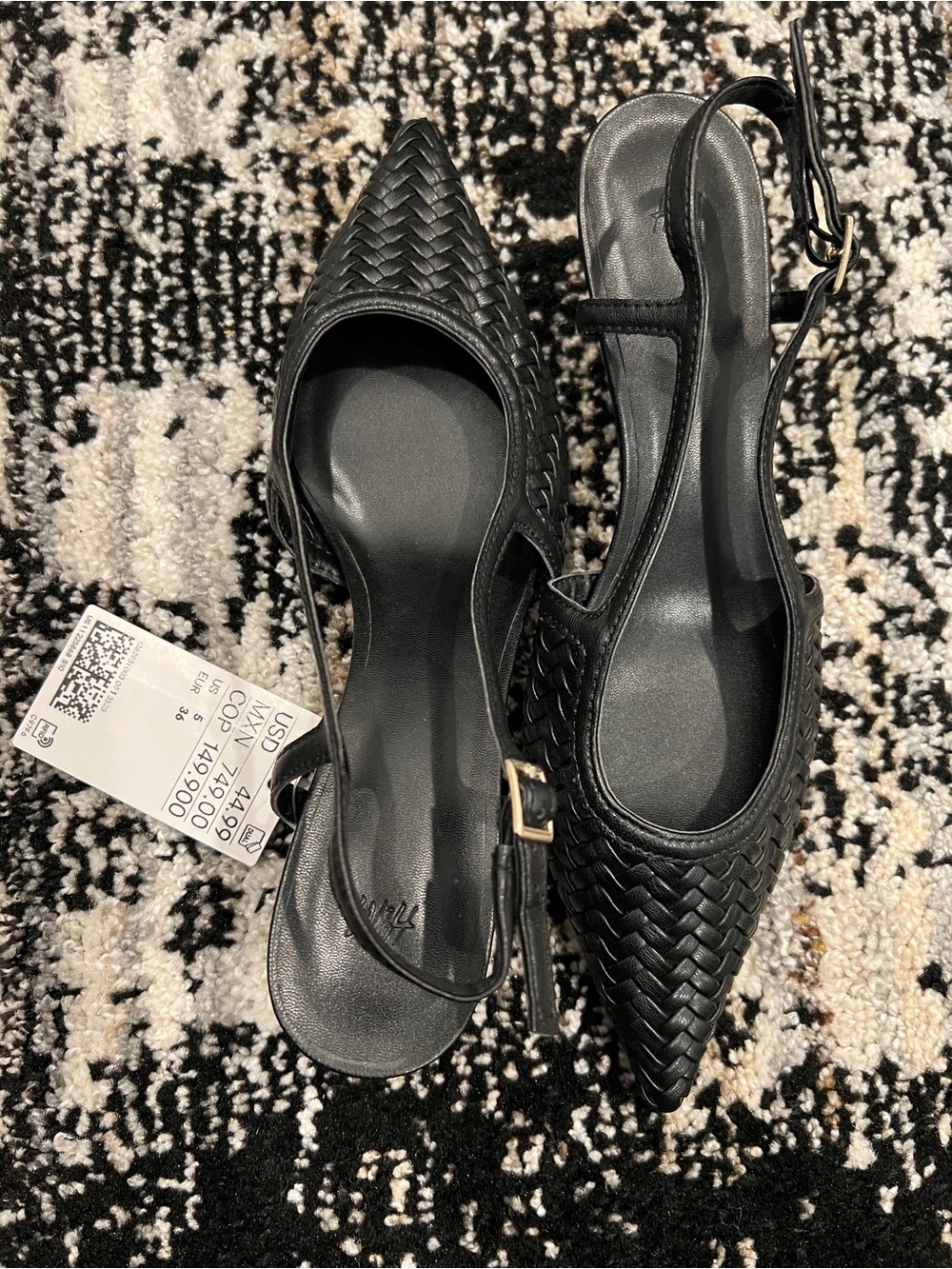 H&M Black Woven Pointed Slingback Mules